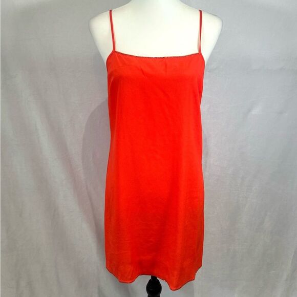 Halston bright orange slip dress with gun metal studded detail size medium - Picture 1 of 6